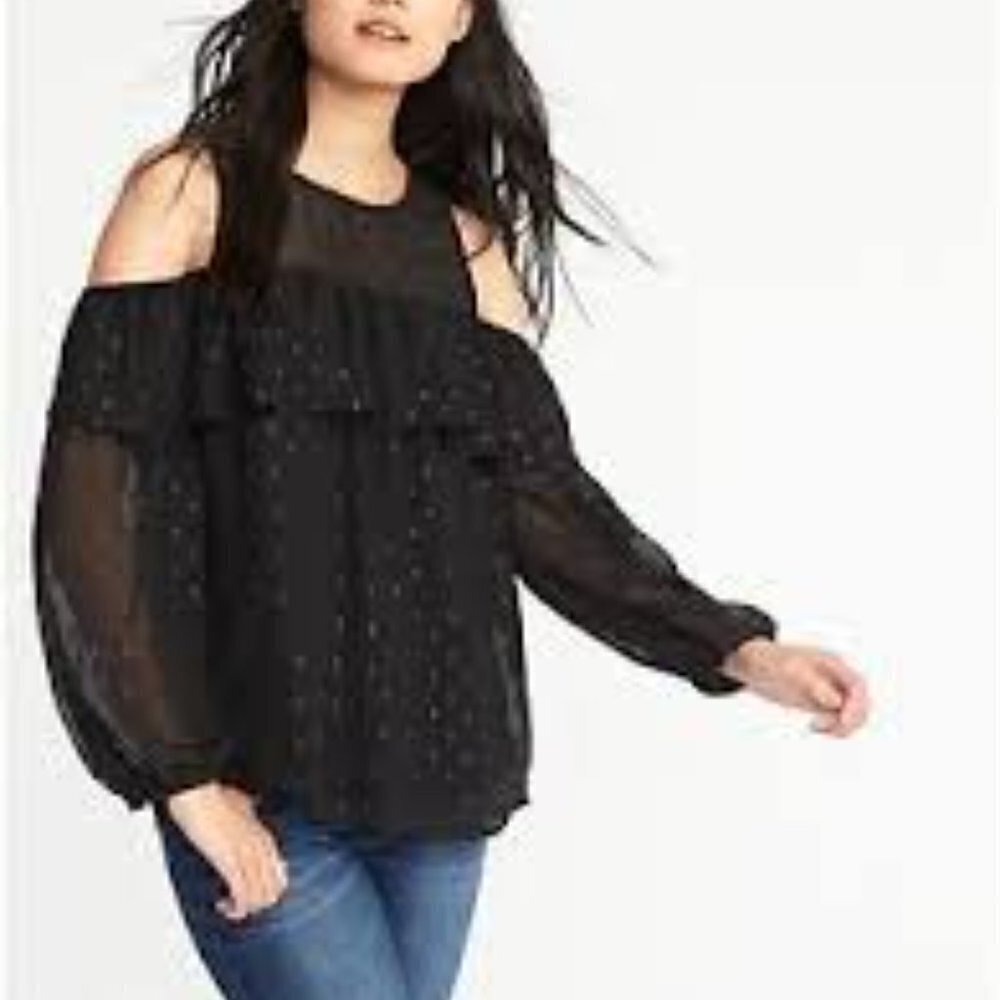 OLD NAVY Glittery Polka Dot Cold Shoulder Ruffle Blouse Size M